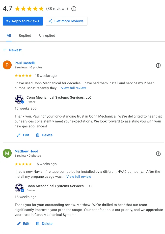 Conn Mechanical Google Reviews