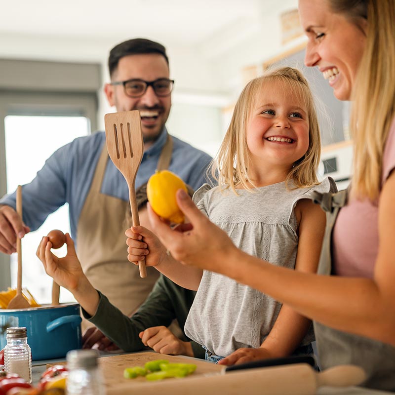 family cooking in the kitchen